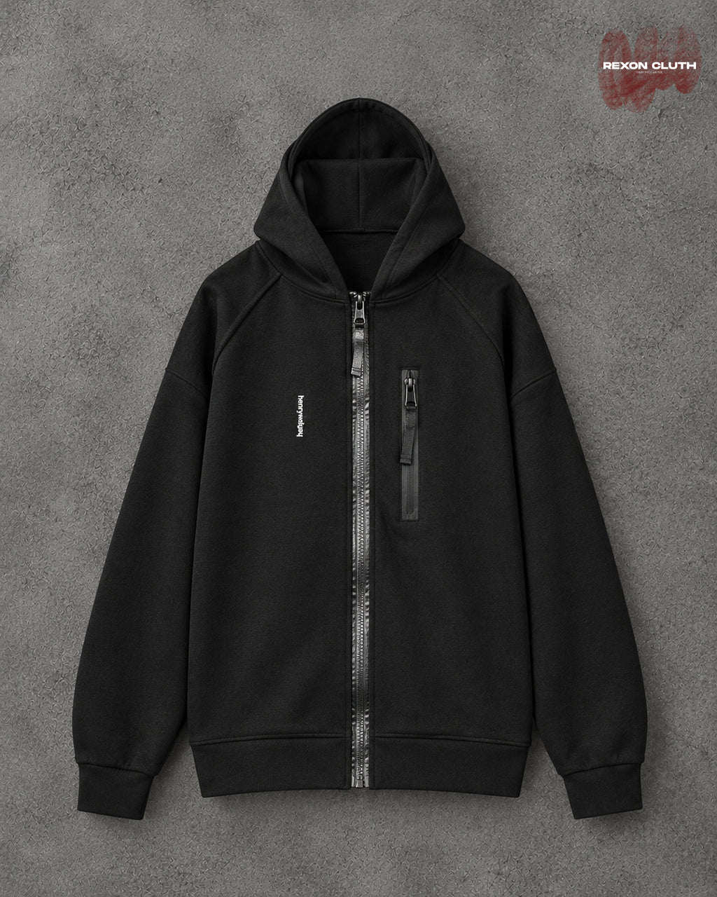 Shadow Tech Black Heavyweight Zip-Up Hoodie – Minimalist Utility Streetwear