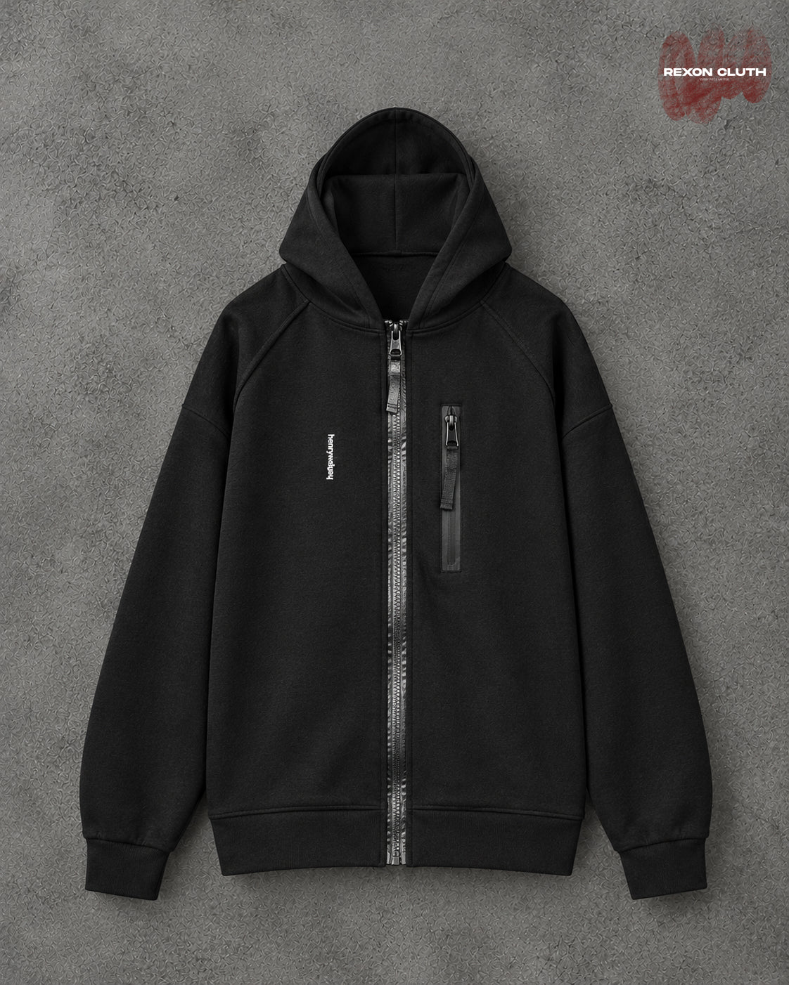 Shadow Tech Black Heavyweight Zip-Up Hoodie – Minimalist Utility Streetwear