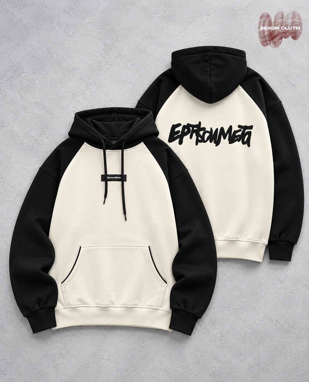 Epitome Black & Cream Colorblock Oversized Hoodie – Premium Graphic Hoodie.