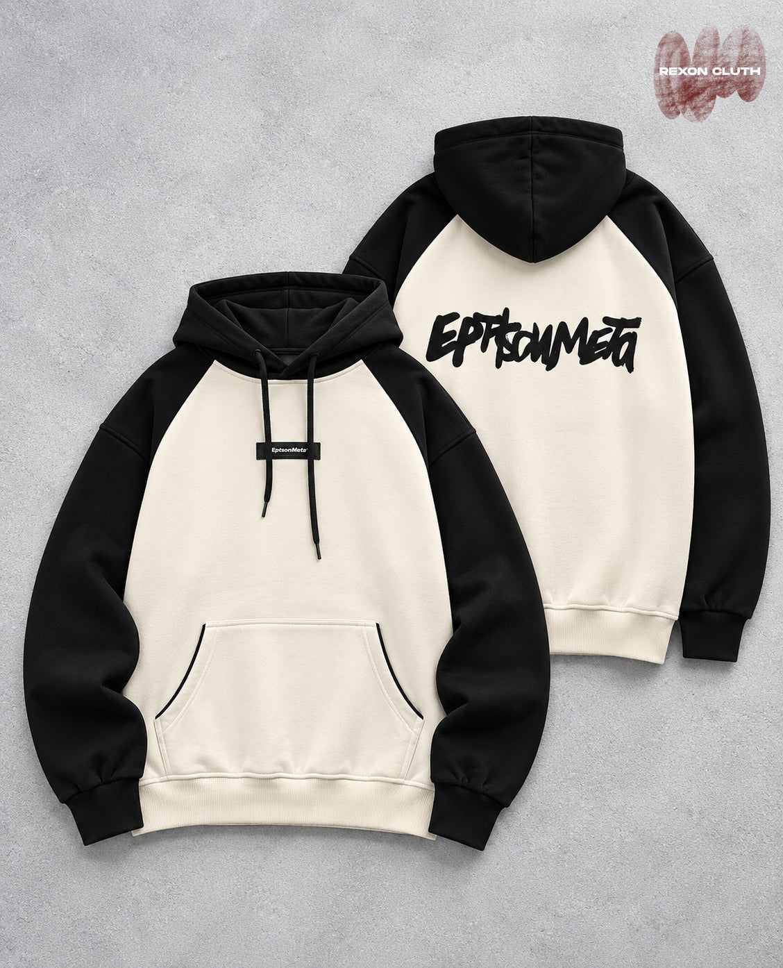 Epitome Black & Cream Colorblock Oversized Hoodie – Premium Graphic Hoodie.