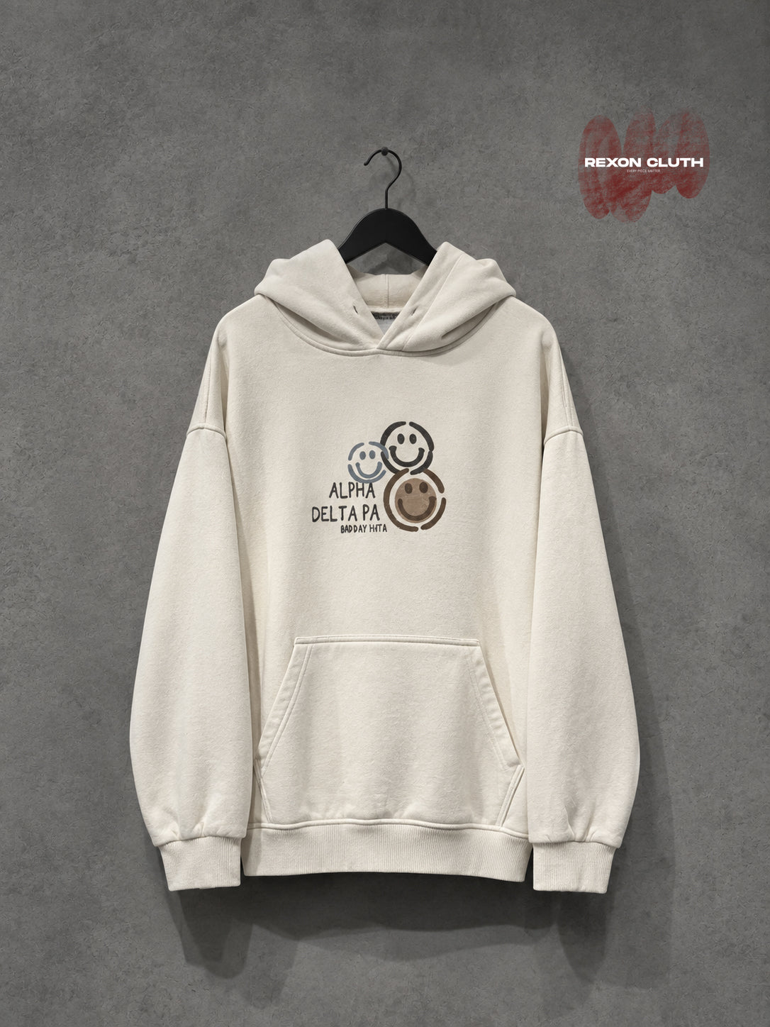 Ivory “Alpha Delta” Smiley Graphic Pullover Hoodie