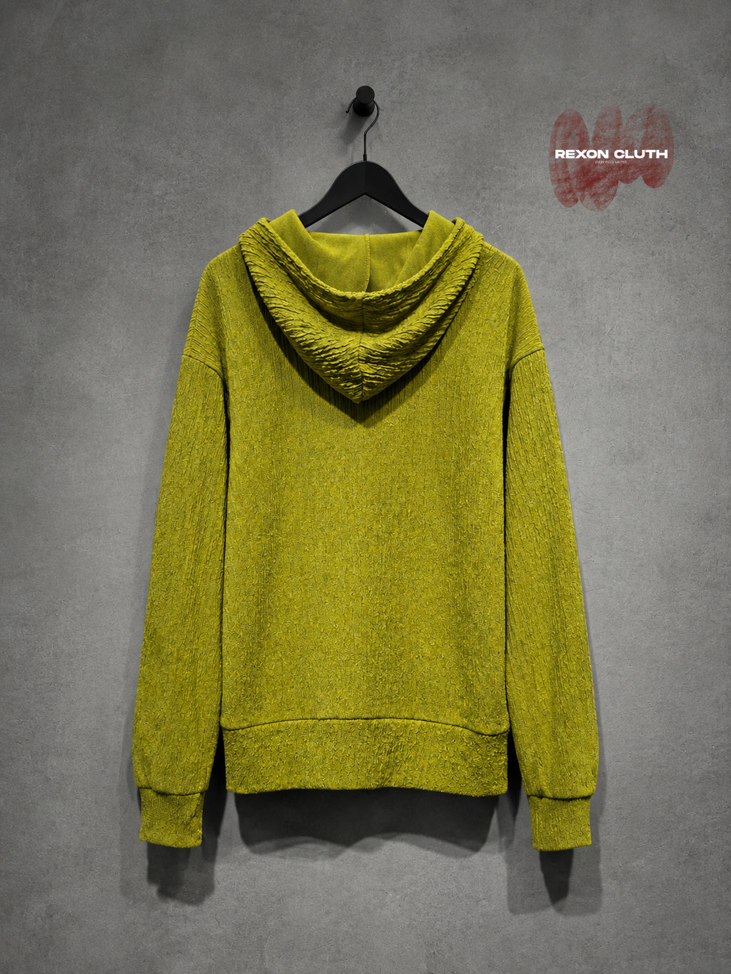 Olive Green Textured Zip-Up Hoodie Jacket