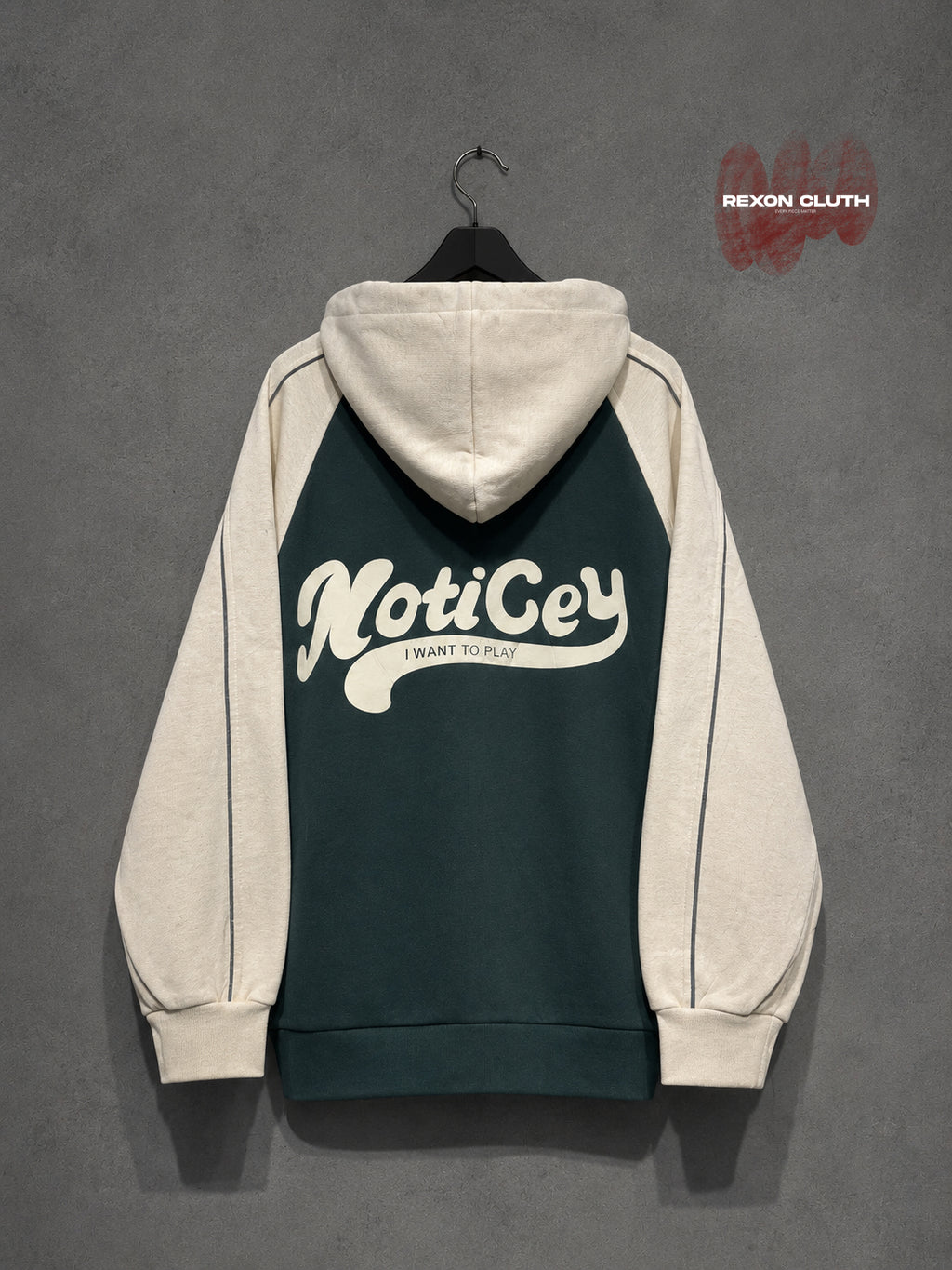 Forest Green & Ivory Varsity-Inspired Zip-Up Hoodie