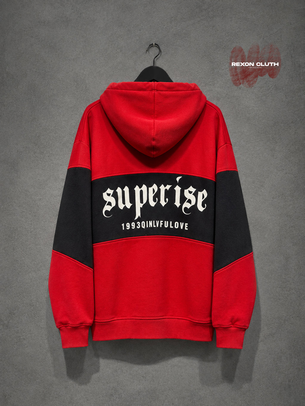 Red & Black “Superrise” Streetwear Hoodie — Bold Urban Statement