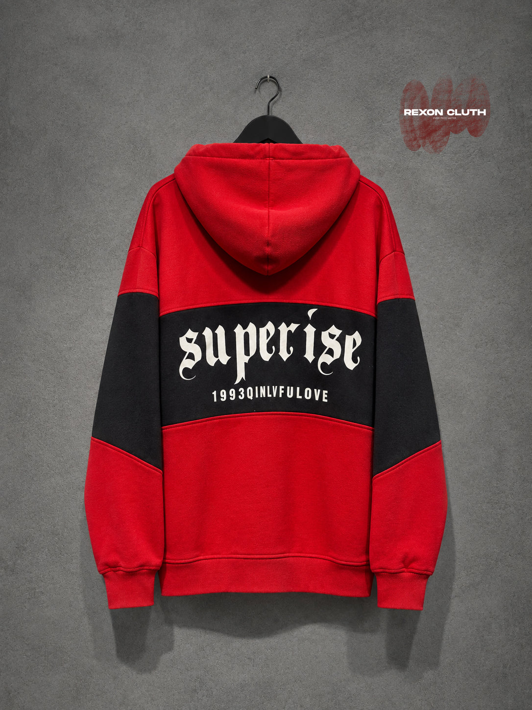 Red & Black “Superrise” Streetwear Hoodie — Bold Urban Statement