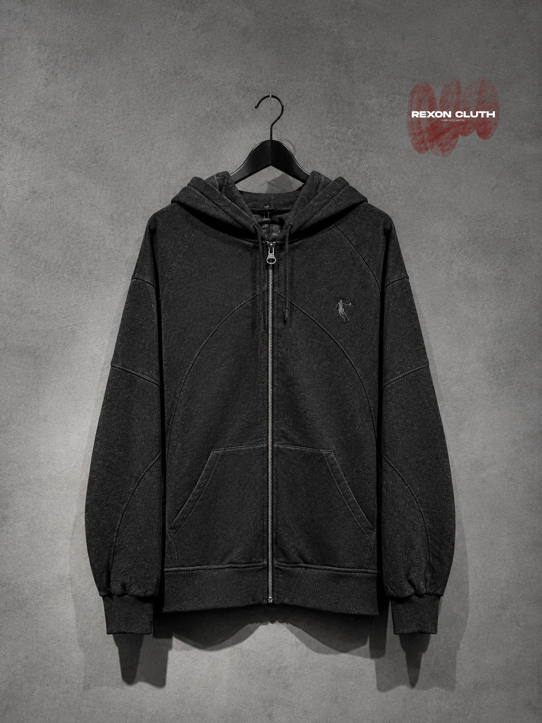 Shadow Black Tech-Stitch Zip-Up Hoodie