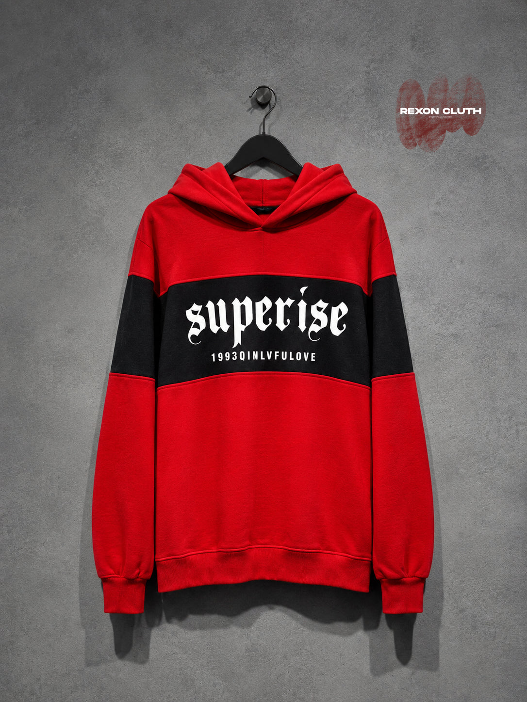 Red & Black “Superrise” Streetwear Hoodie — Bold Urban Statement