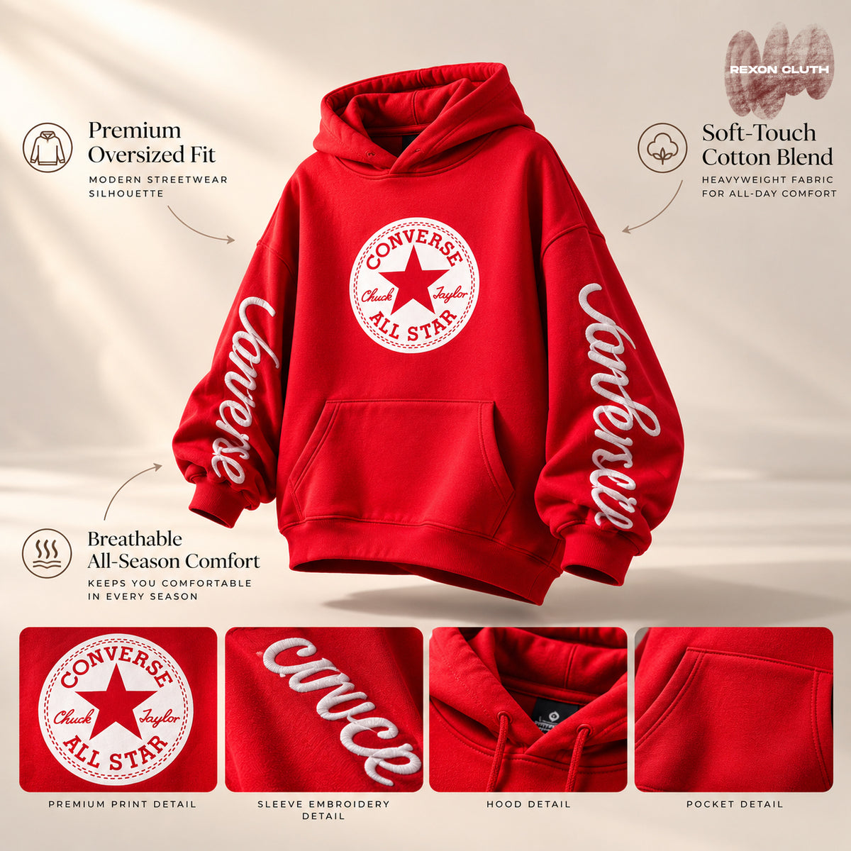 Classic Red All-Star Oversized Streetwear Hoodie