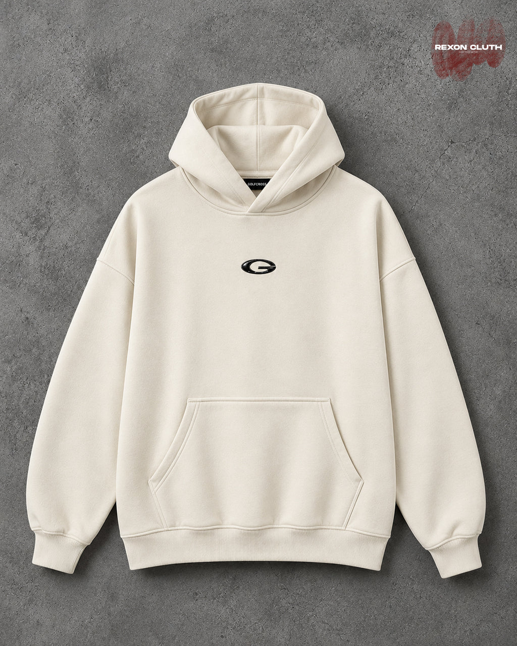 Minimal Cream Signature Logo Pullover Hoodie