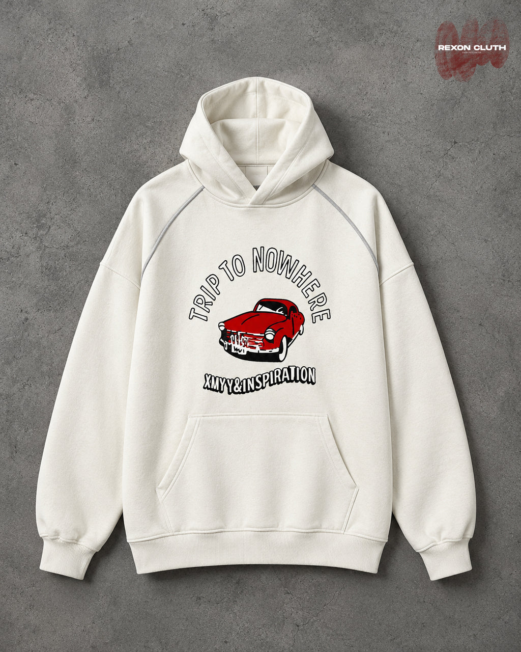 Retro Ride Cream Oversized Hoodie – Vintage Car Graphic Baggy Hoodie.