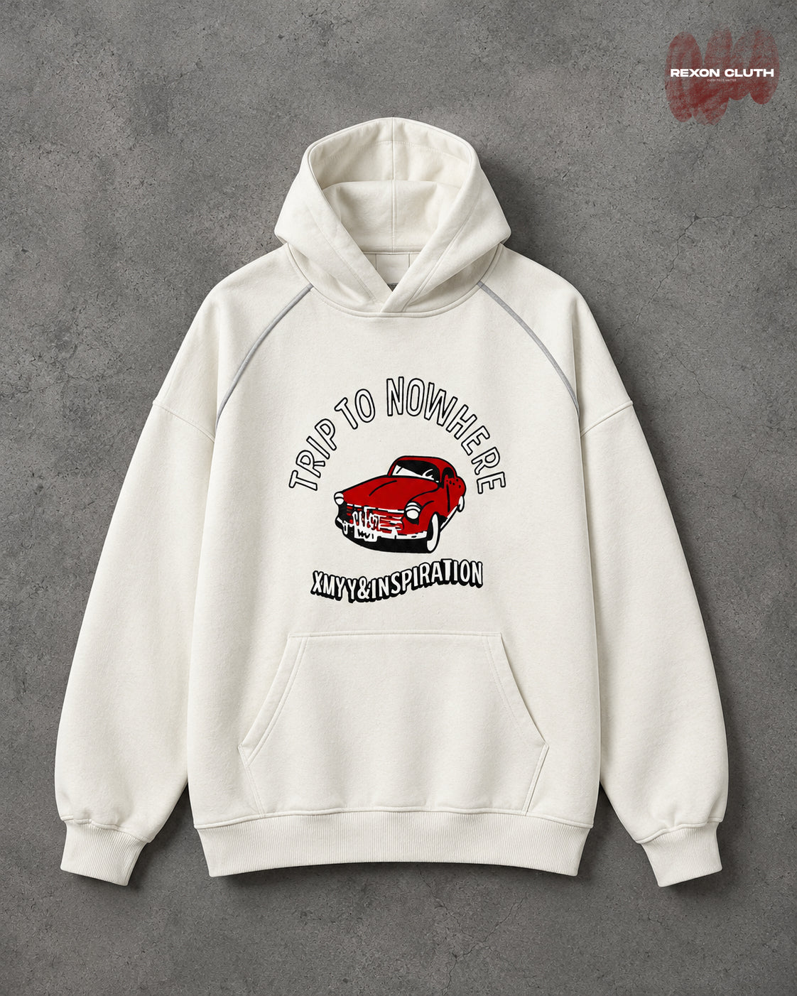 Retro Ride Cream Oversized Hoodie – Vintage Car Graphic Baggy Hoodie.