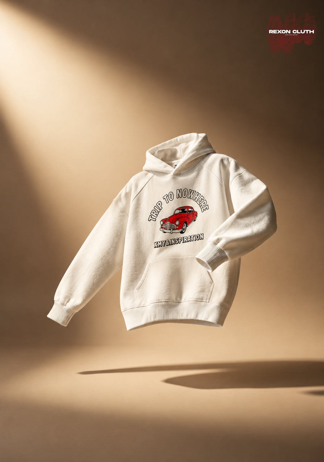 Retro Ride Cream Oversized Hoodie – Vintage Car Graphic Baggy Hoodie.