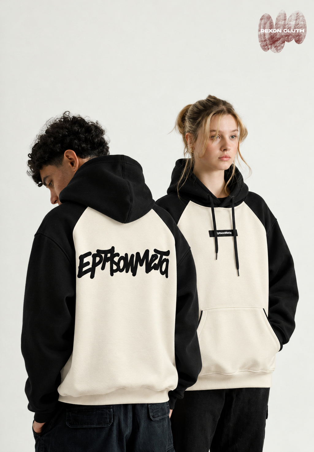 Epitome Black & Cream Colorblock Oversized Hoodie – Premium Graphic Hoodie.