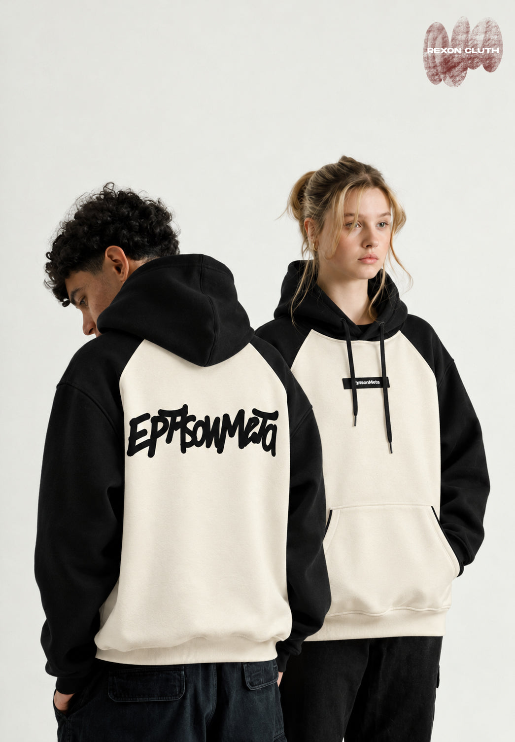 Epitome Black & Cream Colorblock Oversized Hoodie – Premium Graphic Hoodie.