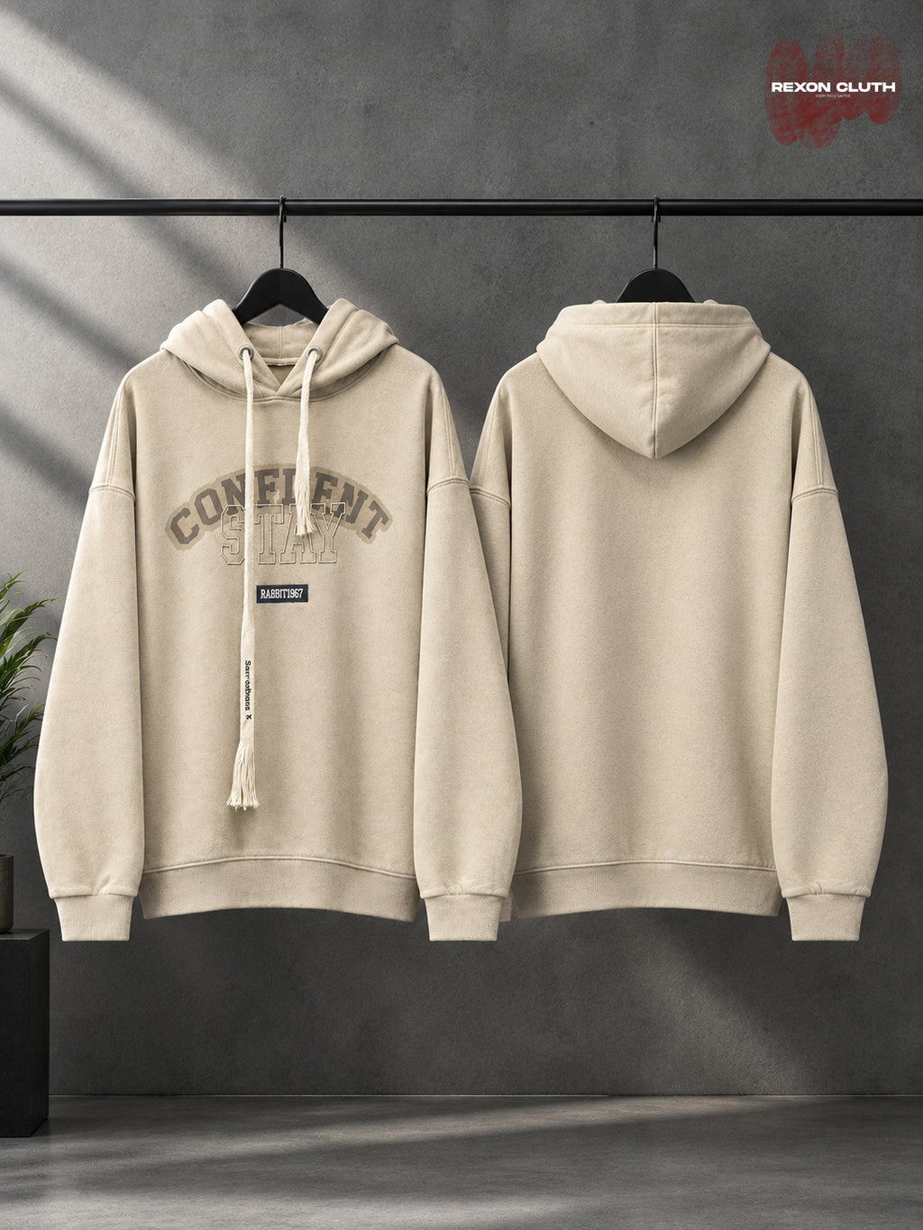 Vintage Cream “College Stay” Graphic Pullover Hoodie