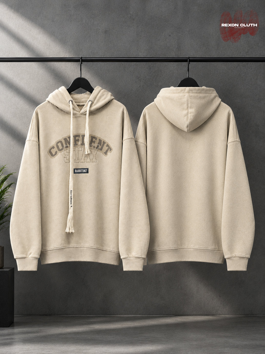 Vintage Cream “College Stay” Graphic Pullover Hoodie