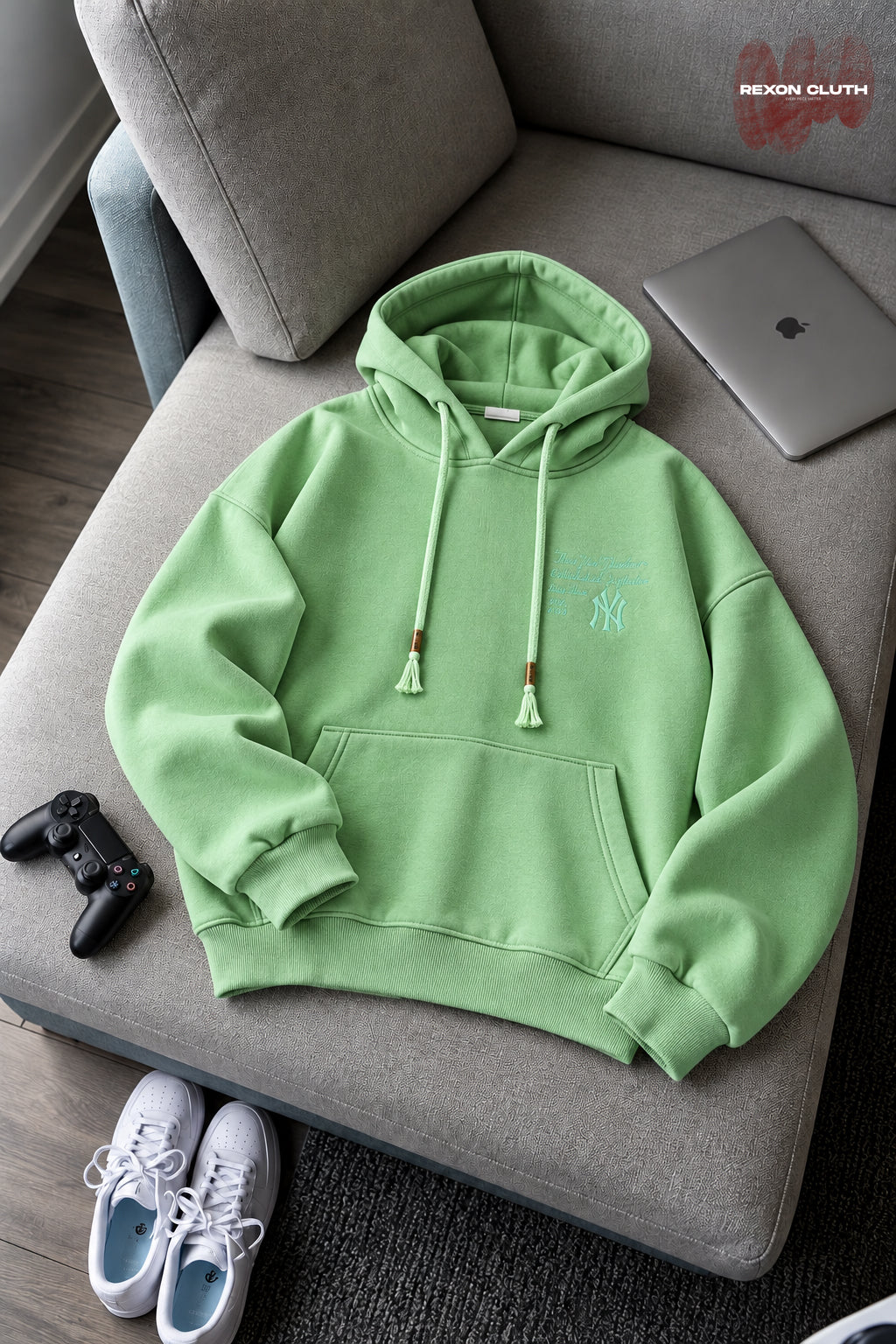 Fresh Mint Green Oversized Streetwear Hoodie – Minimalist Signature Edition