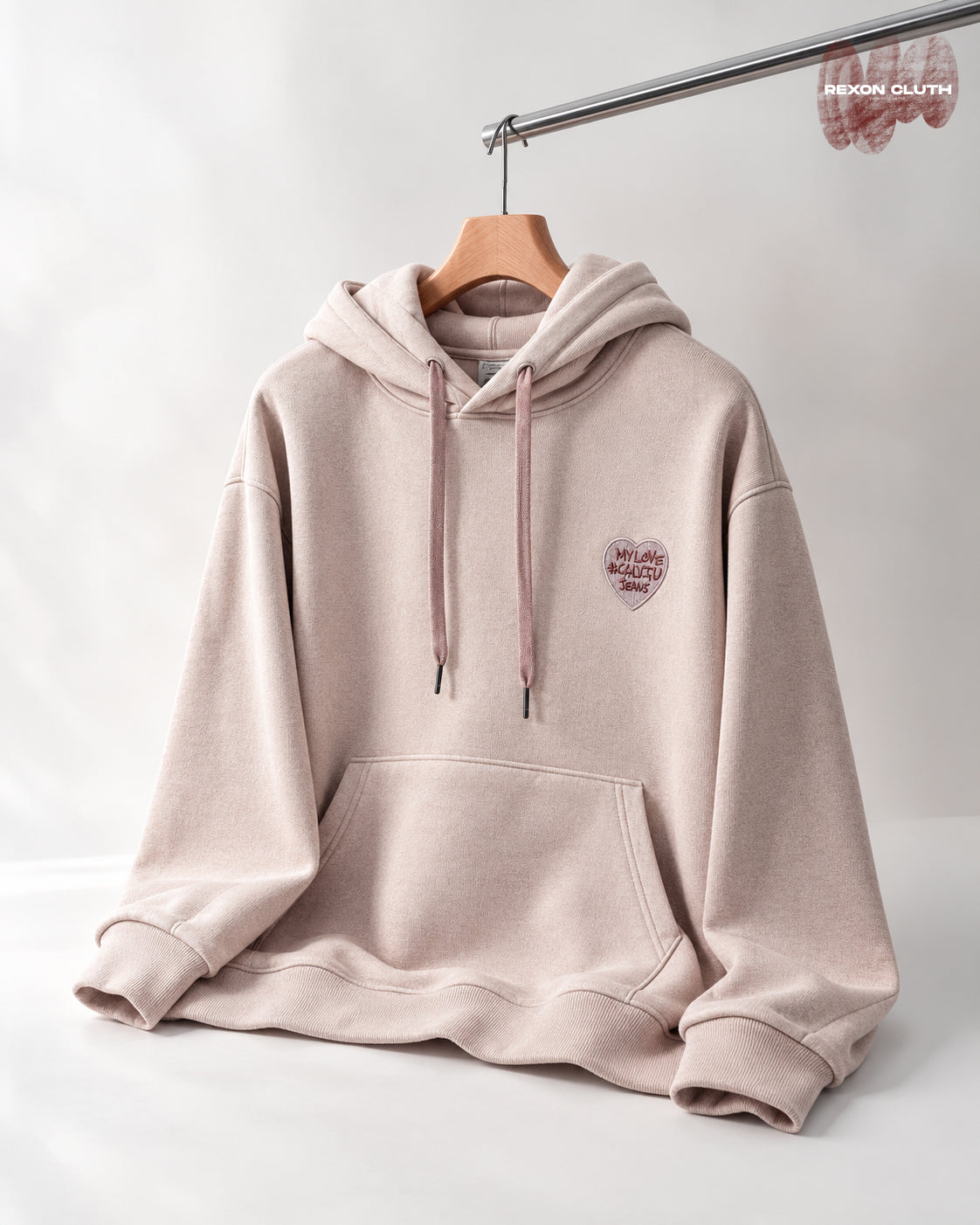 Blush Pink Heart Emblem Oversized Hoodie – Premium Minimalist Hoodie
