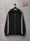 Men's Oversized Double-Stripe Zip Hoodie – Black