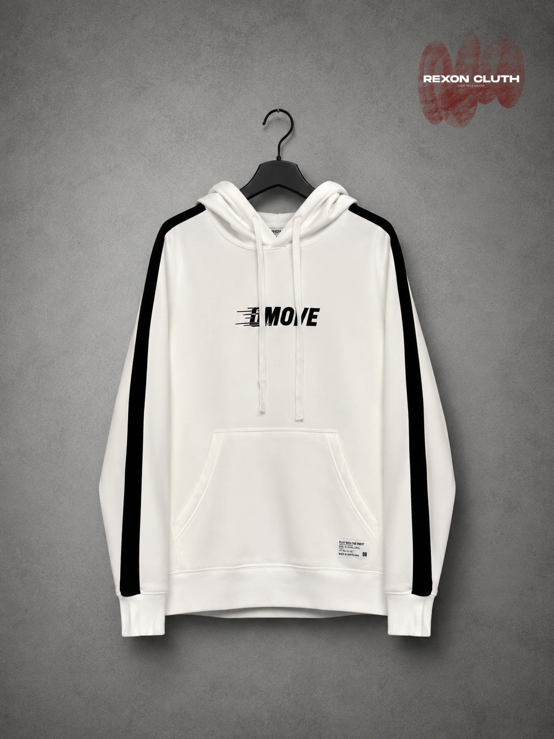 White "MOVE" Graphic Side-Stripe Pullover Hoodie