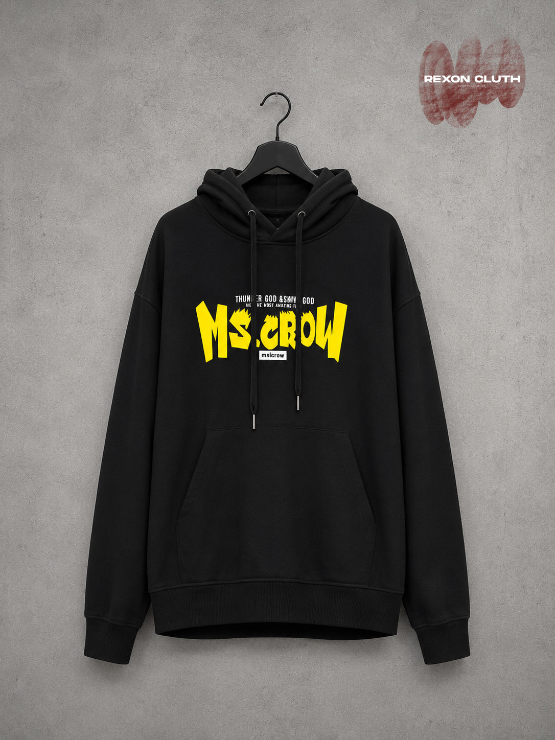 Black "MS. CROW" Yellow Graphic Pullover Hoodie
