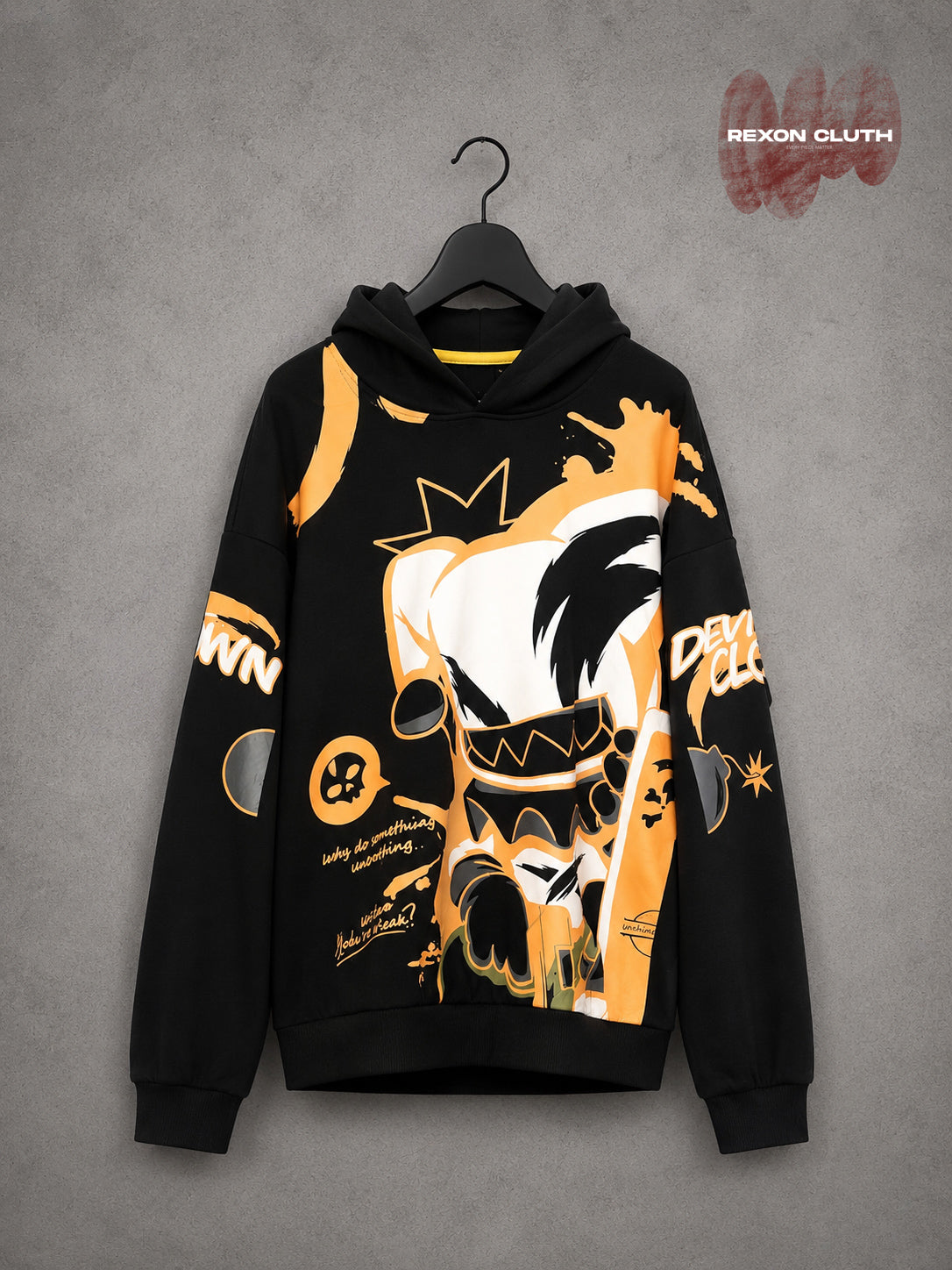 Black & Orange Graphic Graffiti Pullover Hoodie